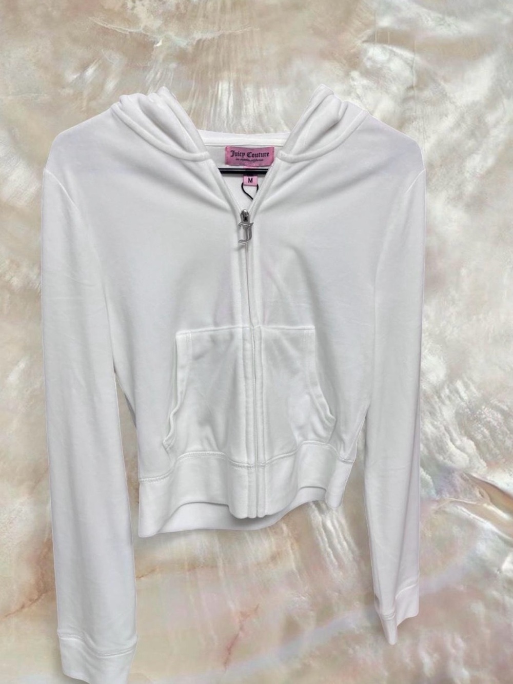 Vintage Y2K Juicy Couture White Velour Zip-Up Hoodie